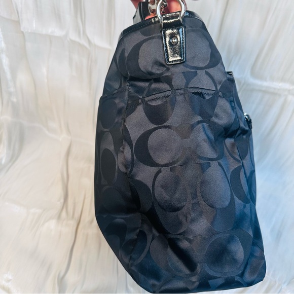 COACH MONOGRAM SIGNATURE NYLON BLACK LARGE TOTE BAG - Picture 6 of 16